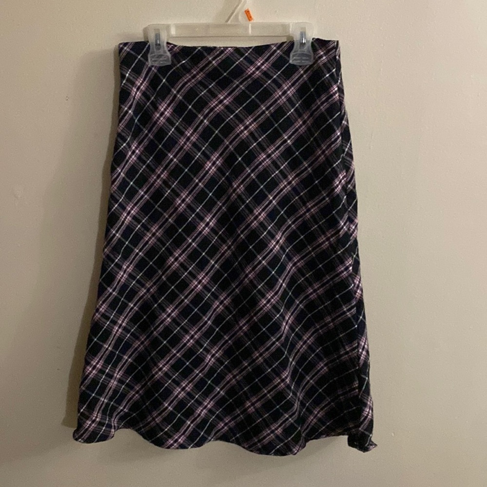 Plaided black, white, and pink skirt